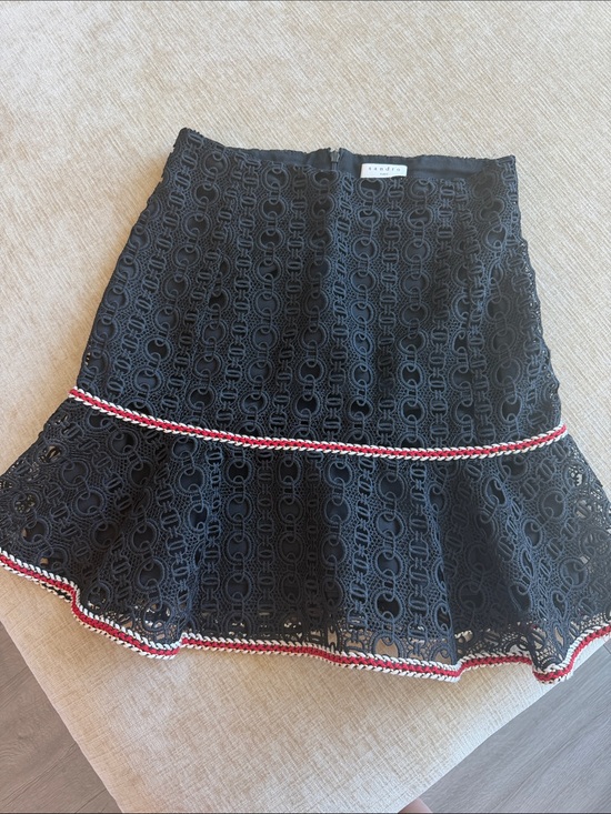 Sandro Dresses & Skirts - Sandro Black Lace Circle Skirt with Red and White Trim